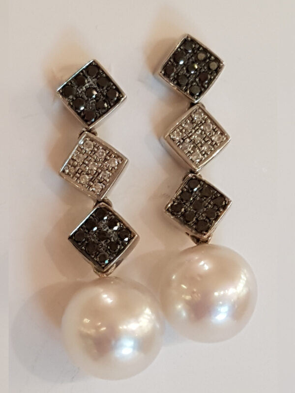 Pendientes de perlas diamantes blancos y negros - Imagen 2