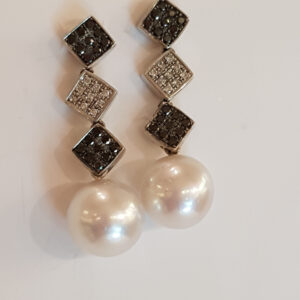 Pendientes de perlas diamantes blancos y negros