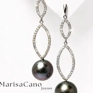 pendientes oro blanco y tahiti - Marisa Cano